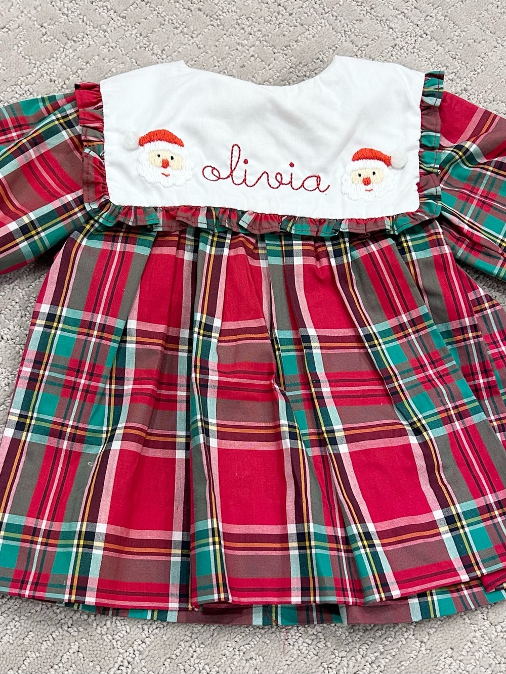 Personalized Olivia Red & Green Plaid Christmas Dress - Cecil and Lou 3 months